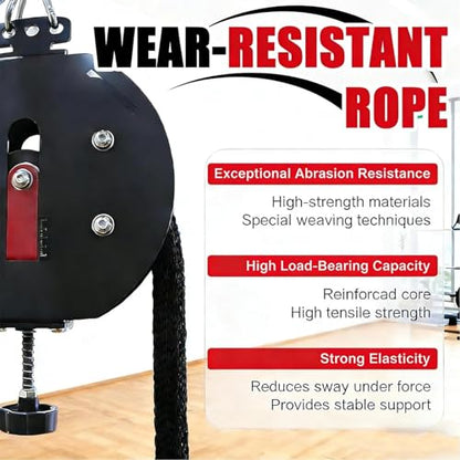 Endless Rope Trainer, Portable Cable Pulley System,Adjustable Tricep Rope Equipment | 330lb Load Capacity, 30kg Max Resistance for Full Body Workout & Strength Training - color: Black