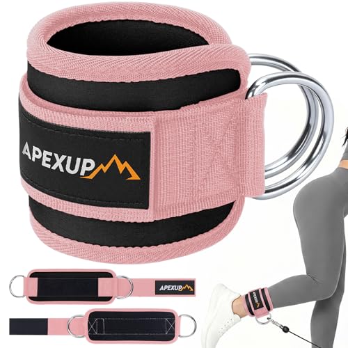 APEXUP Ankle Strap for Cable Machine, Ankle Resistance Bands, Cable Kick Back Ankle Straps for Gym, Glute Workouts, Leg Extensions, Adjustable Straps with Neoprene Padding - color: Black+Pink, style: Pair
