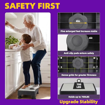 Adjustable Step Stool, Noctilucent Bedside Step, 700 LBS Capacity Safety Step Platform, Indoor and Outdoor Foot Stool for Seniors and Kids, Wide Step Stools Elderly Assistance at Night
