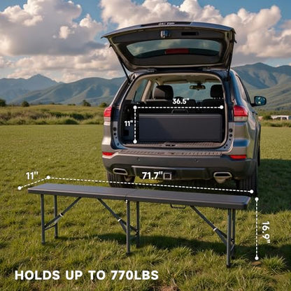 6FT Folding Bench - Safety Lock Button, 770lbs Heavy Duty Capacity with Wider Carrying Handle, Foldable Portable Bench for Outdoor, Picnic, Storage and Camping - Black, 1 Pack