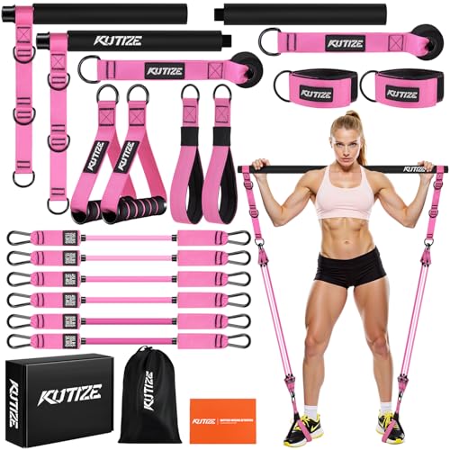 Pilates Bar Kit with Resistance Bands, Heavy Duty Pilates Equipment for Men, Training Bands with Handles for Legs, Hip, Back, Arm, Abs, Chest, Shoulders, Portable Home Gym Workout Equipment - color: Pink, style: 270LBS