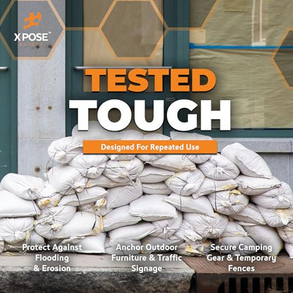 Xpose Safety Heavy Duty Sand Bags with Tie Strings – Empty Woven Polypropylene Sandbags for Hurricane Flood Protection, 100 lb Capacity, 14" x 26", White, Pack of 100 - color: White, size: 100 Sandbags