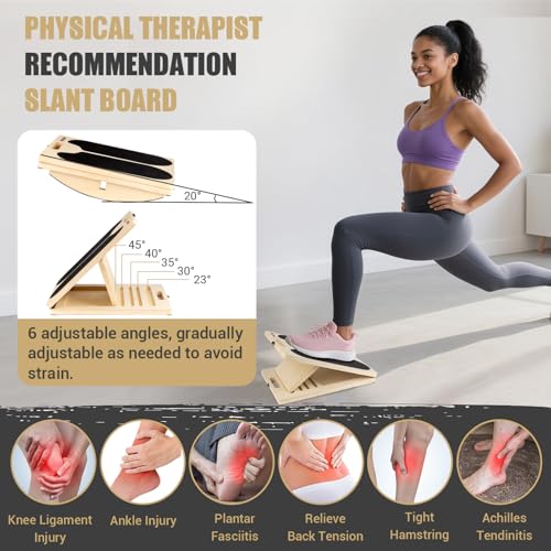 3-in-1 Slant Board & 180°/360° Balance Board, Portable 6 Angle Adjustable Calf Stretcher with Training Poster, Anti-Slip 300LBS Wobble Board for Physical Therapy, Standing Desk & Core Strength