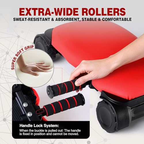 RedSwing Automatic Rebound Abdominal Wheel, 4-Wheel Roller Abdominal Trainer, Core Workout Ab Roller Wheel for Plank, Red