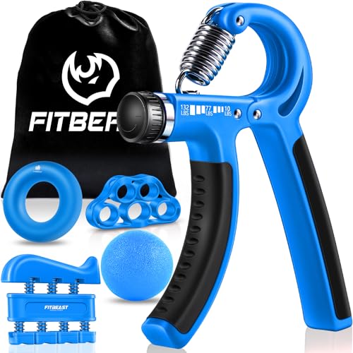 FitBeast Grip Strengthener Forearm Strengthener Hand Grips Strengthener Kit - 5 Pack Adjustable Resistance - color: Light Blue