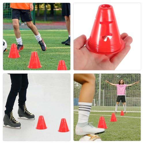 MAGICLULU 20pcs 8cm High Plastic Soccer Cones Football Training Marker Set for Agility and Roller Skating, Red Mini Sports Field Cones for Indoor and Outdoor Use
