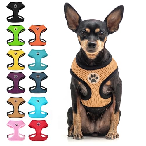 BINGPET Small Dog Harness, No Pull Step-in Puppy Pet Vest, Beige - color: Beige, size: S (NECK: 12", CHEST: 14"-18")