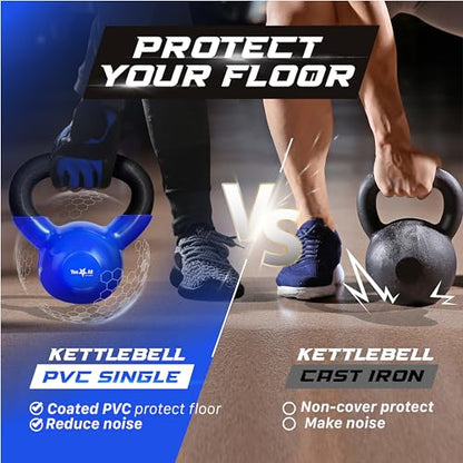 Yes4All Kettlebell, 5-100 LB Vinyl Coated Cast Iron Strength Training Kettlebells for Home Gym Exercises, Fitness, Full Body Workout Equipment, Push Ups, and Grip Strength - color: D. 20LB - Dark Blue, style: Vinyl Coated - Pair