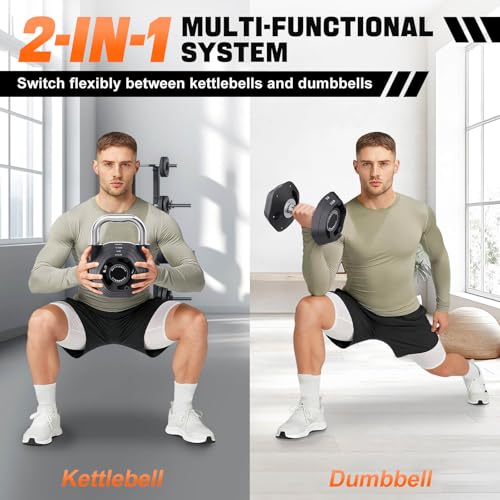 2-in-1 Adjustable Kettlebell, 15-45LB Kettlebells Weight Set for Strength Training, 5.9-30.9LB Adjustable Weights Dumbbell for Home Gym Full Body Workout