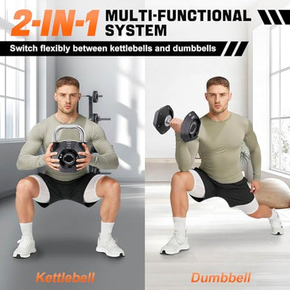 2-in-1 Adjustable Kettlebell, 15-45LB Kettlebells Weight Set for Strength Training, 5.9-30.9LB Adjustable Weights Dumbbell for Home Gym Full Body Workout