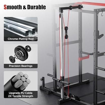 SPORTSROYALS Power Rack, Multi-Functional Power Cage, Squat Rack with Pulley System & LAT Pull Down, Workout Cage with J Hooks for Home Gym