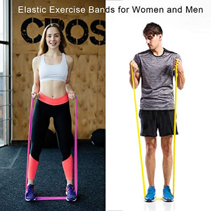 7FT. Long Latex Free Elastic Flat Exercise Band Set of 3 with Carry Bag, Wide Fitness Resistance Bands for Pilates, Gym, Physical Therapy, Yoga, Carry Bag, Green & Yellow & Rose Red