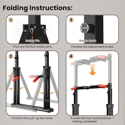 Power Tower Pull Up Dip Station Foldable, Pull Up Bar Station Adjustable, Multi-Function Home Gym, Strength Training Fitness Equipment, Triangular Design, for Home Outdoor