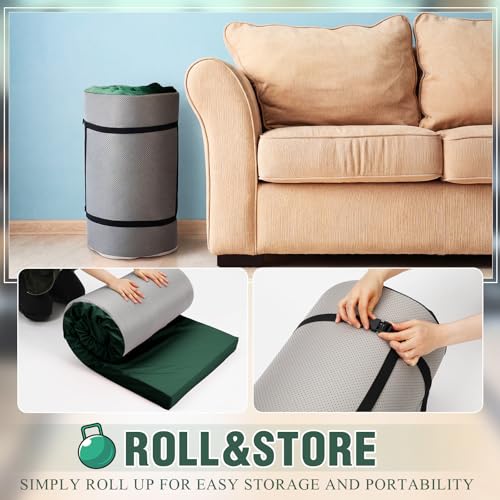 Lyrow 3 Inch 72"x 24" Thick Foldable Yoga Mat with Carry Strap, Non-slip Portable Foam Gym Mat for Yoga, Pilates and Stretching - color: Dark Green
