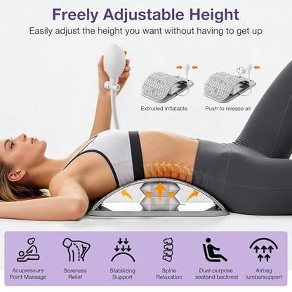 Lumbar Support Board, Lower Back Stretcher for Lower Back Pain Relief Back Cracker with Adjustable Airbag Lumbar Spine Stretcher Spine Decompression Devices, Women Men Lumbar Board for Back