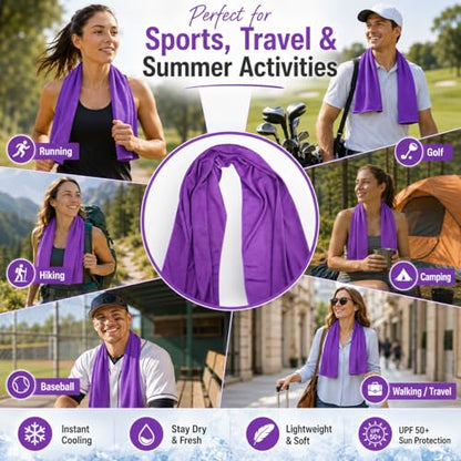 Large Cooling Towel for Neck and Face, 43.3 x 15.7 in, Purple - color: Purple