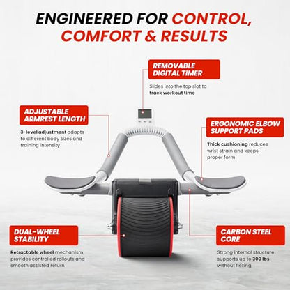 AB Roller for Men & Women – Core Strength Training Wheel Set with Elbow Support & 2 Knee Pads – Abdominal Exercise Roller for Core Stability, Belly Fat Reduction, and Total Body Workout Equipment