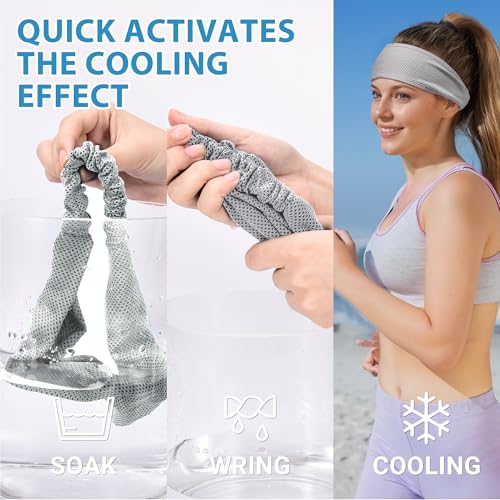 Sukeen Cooling Headbands for Women, Instant Cooling Moisture Wicking Non-Slip Sweatbands for Women Running Fitness Yoga - color: Black/Blue/Rose Red/Gray
