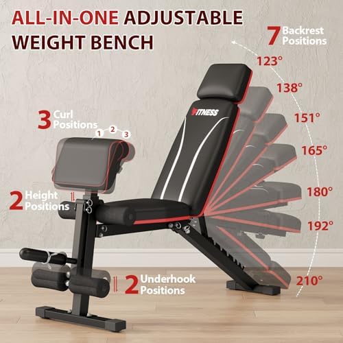 Foldable Weight Bench, Adjustable Workout Bench with Leg Extension, Preacher Pad, Extended Headrest, Space-saving Banco de Pesas for Home Gym, 800lbs Full Body Workouts Strength Training