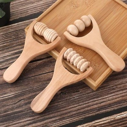 Abeillo 3Pcs Wooden Hand Massage Roller, Muscle Roller Stick, Manual Wood Therapy Massage Tools Massager Roller, for Relaxes Thigh, Leg, Hands Full Body Muscle Men Women