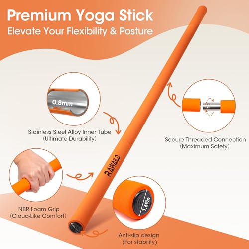 Yoga Stick, Upgraded 5ft Sturdy Steel Mobility Stick & Dumbbell Converter, Adjustable Equipment for Stretching, Posture Correction, Weightlifting, Bench Presses, Squats & Full-Body Strength Tr