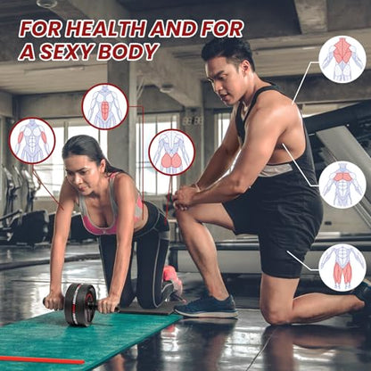 Upgraded Ab Roller Wheel. Abdominal Training Roller for Men/Women, Abdominal Wheels Widened to 3.4 ", Rubber Tread of The Abdominal Wheel Upgraded, Max Weight 490 lbs - color: Red