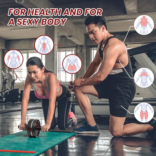Upgraded Ab Roller Wheel. Abdominal Training Roller for Men/Women, Abdominal Wheels Widened to 3.4 ", Rubber Tread of The Abdominal Wheel Upgraded, Max Weight 490 lbs - color: Red