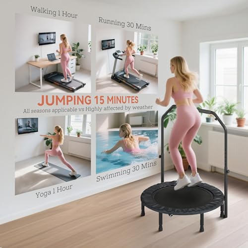 Premium Foldable Exercise Trampoline for Low-Impact Cardio Workouts, Indoor Fitness Jumping Mat with Stable Steel Frame