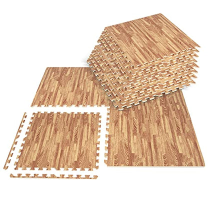 Giantex 12 Pcs Faux Wood Grain EVA Foam Tiles, 24"x24" Interlocking Floor - color: Light Oak, size: 48 Sq.Ft (12 Tiles)
