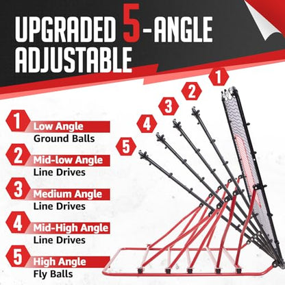 Baseball Rebounder Net, 3/5 Adjustable Angles 4x4.5FT Pitch Back Baseball Softball Volleyball Rebounder with 2 Strike Zones, UV Resistant, Pitchback Trainer for Ground, Line Drive & Fly Balls - style: 5 Angles Adjustable