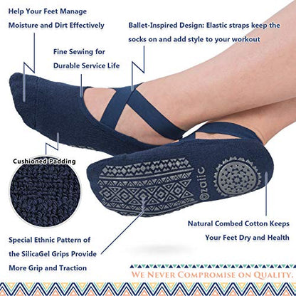 Ozaiic Pilates Socks for Women Non Slip Grip Yoga Barefoot Indoor Workout - color: 4 Pairs - Navy/D.gray/ D.green/D.purple