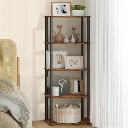 VASAGLE 5-Tier Shelf, Storage Shelves, Bookcase with Shelves, Living Room - color: Rustic Brown + Ink Black, size: 5 Tiers (15"W)