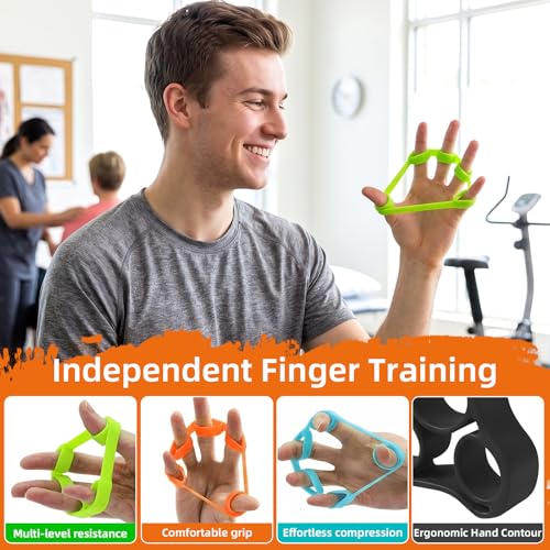 Finger Stretcher 4 Pack Finger Extensor Bands Hand Resistance Bands Finger Strengthener Finger Exerciser Hand Extension Exerciser Extensor Trainer for Grip Strength Rehab Climbing Training