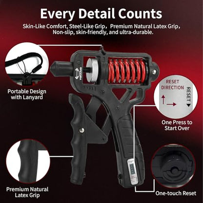 Adjustable 11-350 Lbs, Grip Strength Trainer, Forearm Hand Exerciser for Strength with Digital Counter, Hand Gripper Strengthener for Athletes Muscle Building Hand Treatment Strength Recovery.