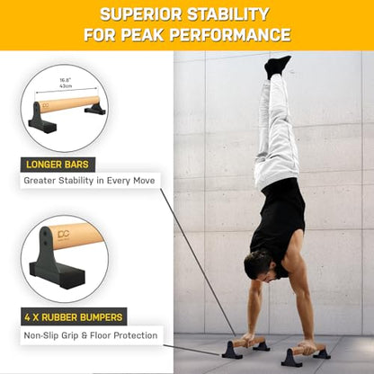 Parallettes Push Up Bar with Ergonomic Wooden Handles - Calisthenics Equipment - Non-slip Parallel Bars for Strength Training and Calisthenics - Pushup Handles Parallettes Bars - size: 17 IN