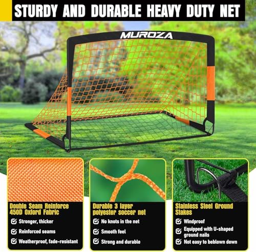 Agility Ladder & Soccer Goal Training Set, 20ft Speed Ladder with Cones, Hurdles, Jump Rope & Parachute, Plus 2 Pack Pop Up Kids Soccer Goals with Ball & Cones for Backyard Sports Practice