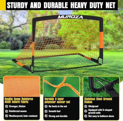 Agility Ladder & Soccer Goal Training Set, 20ft Speed Ladder with Cones, Hurdles, Jump Rope & Parachute, Plus 2 Pack Pop Up Kids Soccer Goals with Ball & Cones for Backyard Sports Practice