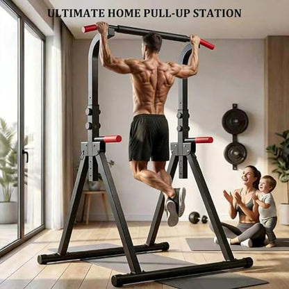Foldable Power Tower Pullup Bar Standing, Multi-Function Adjustable Height Pull Up Dip Station for Gym Workout, Strength Training Fitness Equipment, Triangular Design for Home Outdoor