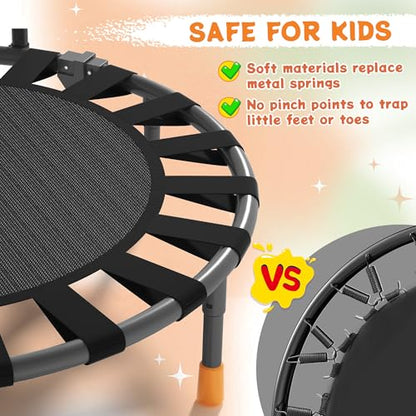 Premium 3FT Foldable Toddler Trampoline for Kids Ages 1-6, 36 Inch ASTM Certified Mini Trampoline with Adjustable Handle, 100 lbs Capacity, Quiet Elastic Bands, Safe for Indoor Outdoor Use