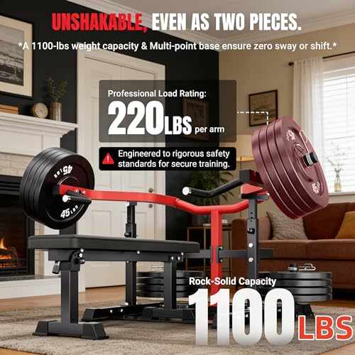 YOLEO Chest Press Machine, 1100LBS Bench Press Machine with Separate Press Station & Adjustable Weight Bench, Independent Converging Arms - color: Red-Black