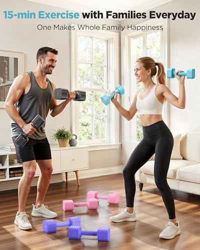 FEIERDUN DB3 5-in-1 Adjustable Dumbbell Set, 6LB/10LB Pair Adjustable Weights for Women at Home, Dual Locking Stable Hand Weights with TPU Soft Handle, Home Gym, Rehab, Pilates, Yoga, Strength Training - color: C-Mint Blue, style: 10LBS Pair (20LBS Total)