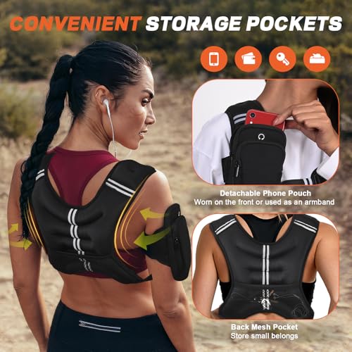 KTINNEAD Weighted Vest for Women Men, 8lb/12lb/16lb/20lb Weighted Running Vest with Reflective Stripe, Detachable Phone Pouch for Workout, Walking, Strength Training, Weight Loss, Fitness, Jogging - size: 20LB