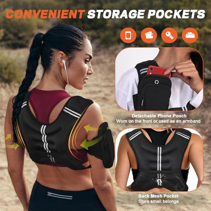 KTINNEAD Weighted Vest for Women Men, 8lb/12lb/16lb/20lb Weighted Running Vest with Reflective Stripe, Detachable Phone Pouch for Workout, Walking, Strength Training, Weight Loss, Fitness, Jogging - size: 12LB