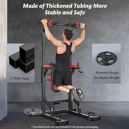 Pull Up Bar Power Tower Dip Station, 450LB Adjustable Home Gym Equipment - color: Black-05