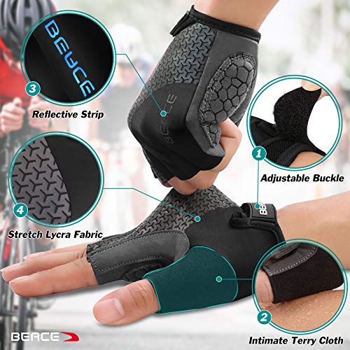 BEACE Gloves for Cycling Bike Biking Half Finger Road Bicycle for Men and Women-5MM Breathable Anti-Slip Shock-Absorbing Pad Gym Motorcycle Light Weight Mountain Bike Gloves