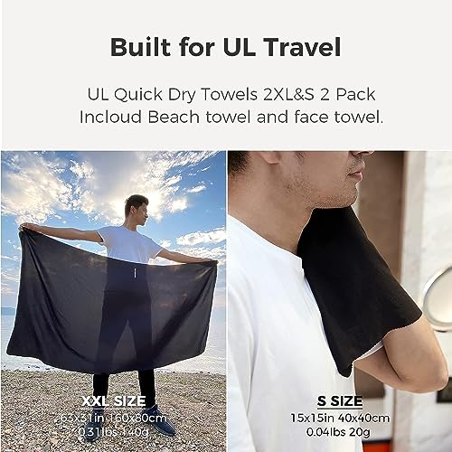 Bee Nesting Ultralight Quick Dry Towel, Extra Large&Small 2 Pack Microfiber Towels with Compact Packable Pocket for Lightweight Backpacking Travel Beach Gym Camping & Swimming Sports(Black 2 Set)