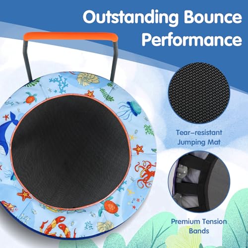 Goplus Foldable Toddler Trampoline for Kids, 36'' Recreational Mini Trampoline w/20 LED Lights, Foam Handle, Padded Safety Cover, Indoor Outdoor Exercise Rebounder for Boys Girls Aged 3-6 - style: Baby Blue-Ocean