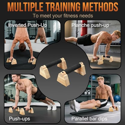 Parallettes Bars for Handstands and Push-ups – Durable Training Equipment for Core Strength, Balance, Dips, and Calisthenics – Includes 2 Sets of Anti-Slip Mats and Straps