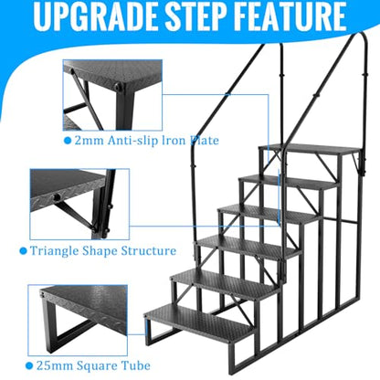RV Stairs 6 Step Ladder, RV Steps Anti-Slip, Hot Tub Steps with Handrail, 660 lbs RV Ladder for 5th Wheel RV, Mobile Home Stairs(2handrails) - style: 6 handrails Step