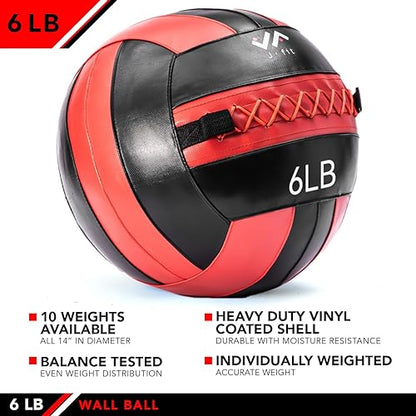 JFit Wall Ball – Premium Soft Weighted Exercise Ball for Strength, Conditioning, Gym & Home Workouts, 4-30 LB - color: Red/Black, style: 6-Pound